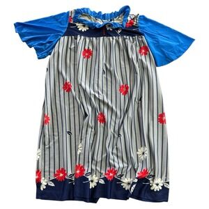 Muumuu Dress Womens 2XL Ruffle Blue‎ Red Floral Stripes Vintage
